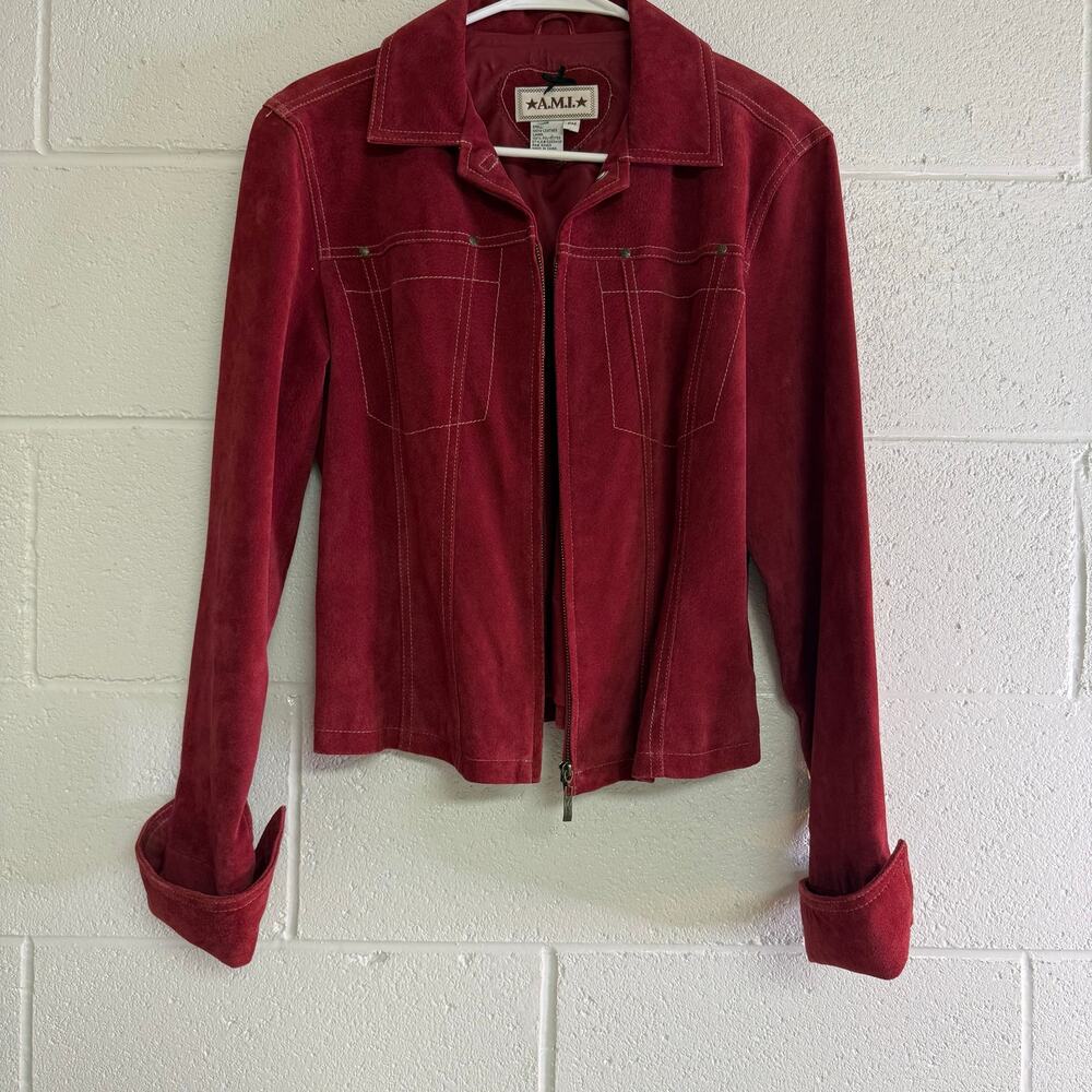 Vintage Women's AMI Genuine Red Leather Jacket Size PM